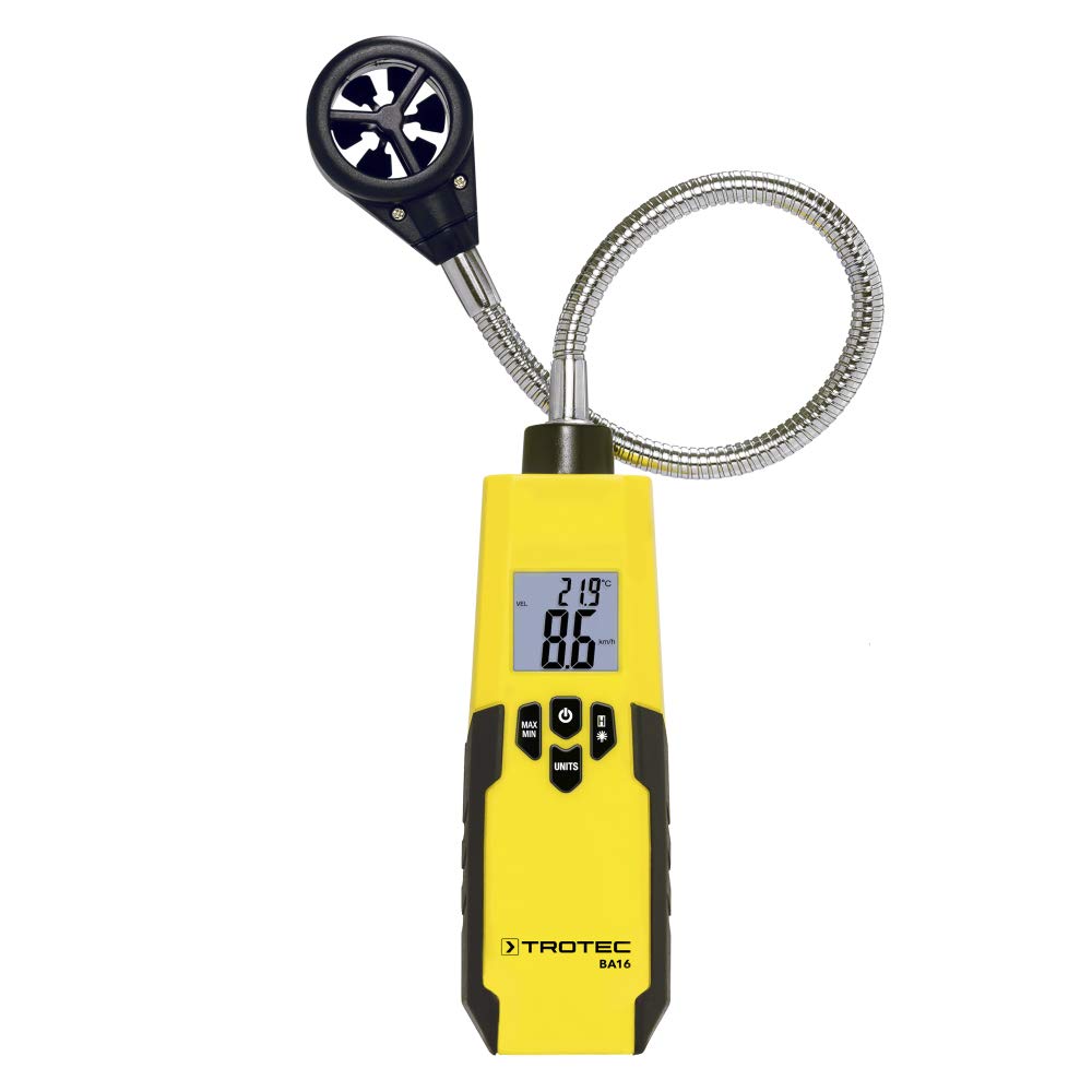 TROTEC Windmesser BA16 – Windmessgerät, Anemometer – Messbereich 1 bis 30 m/s, Abschaltautomatik, Me