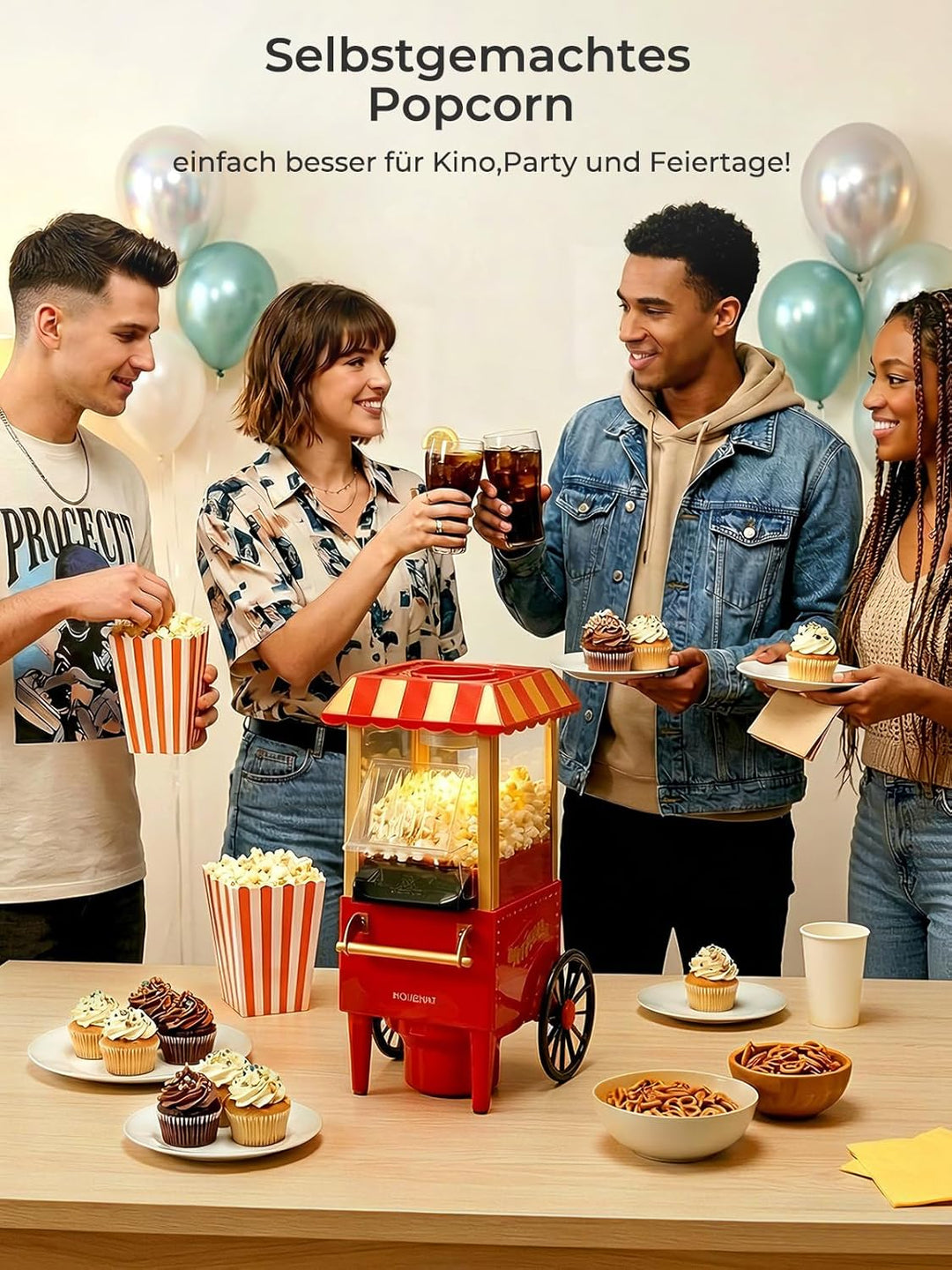 3,5L Popcornmaschine, HOUSNAT 1200W Heissluft Popcorn Maschine, Fettarme Ölfreie Popcorn Snack, Popc