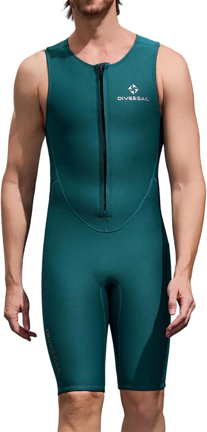 Herren Kurzkombi Mm Neopren Ohne Ärmel Tauchanzug Kurz Surf Schnorchel Sport Schwimmen S Dunkelgrün,