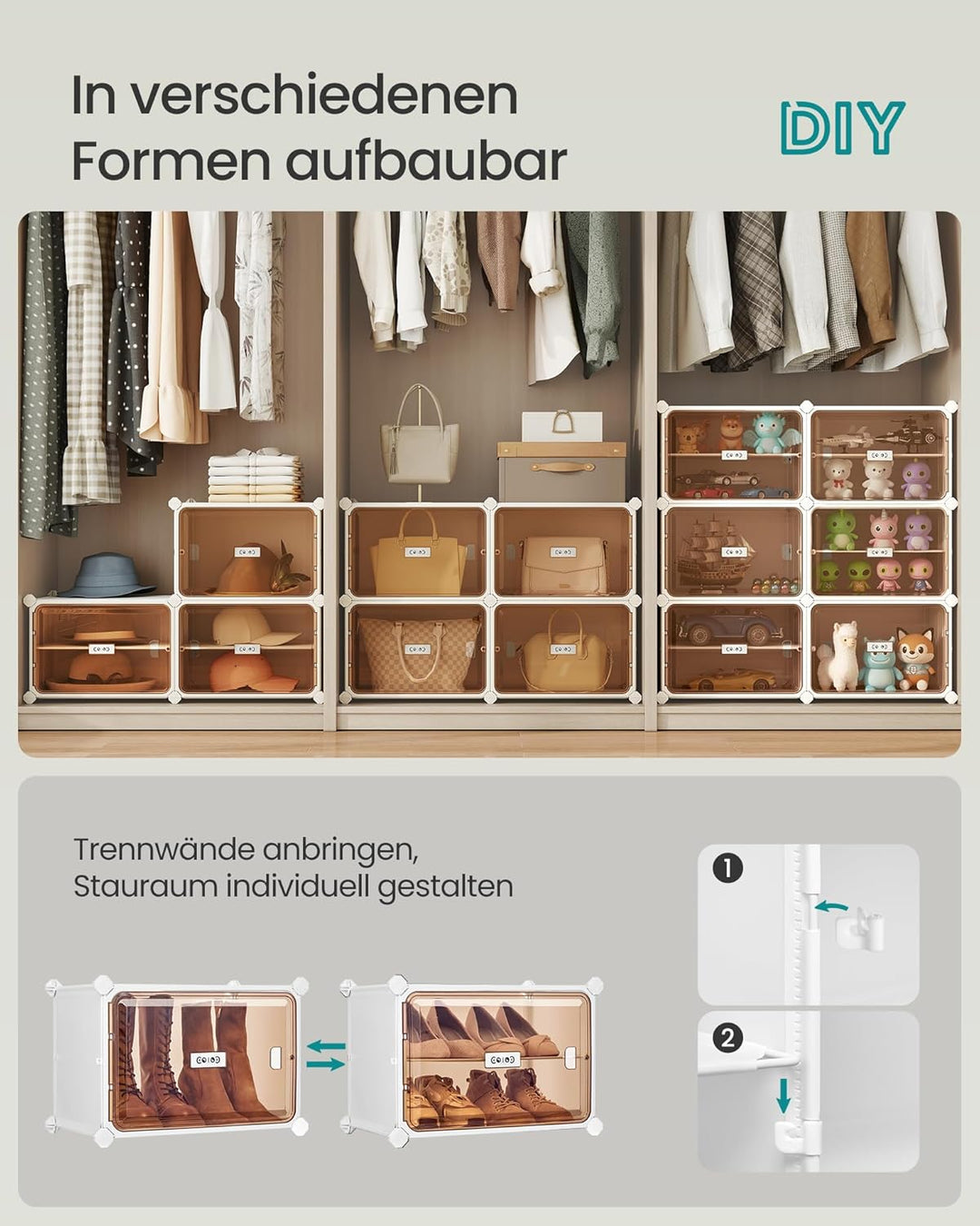 SONGMICS Schuhregal mit 8 Fächern, Schuhschrank, 30 x 45 x 30 cm pro Fach, durchsichtige Tür, Metall