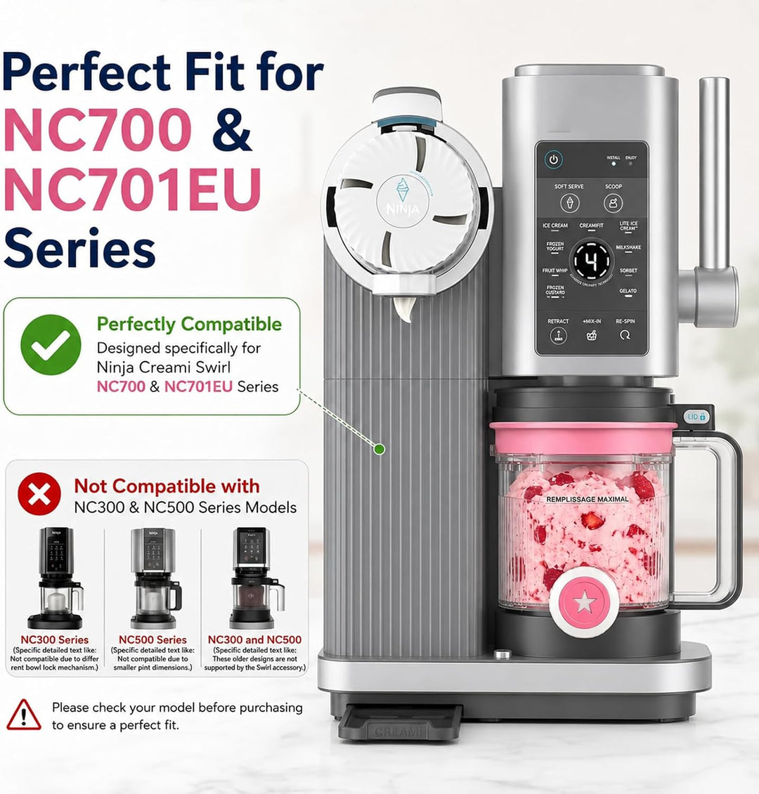 4 Behälter Kompatibel mit Ninja Creami Swirl NC700 NC701EU, 480ml Eisbecher Set mit 4 Farbigem Decke