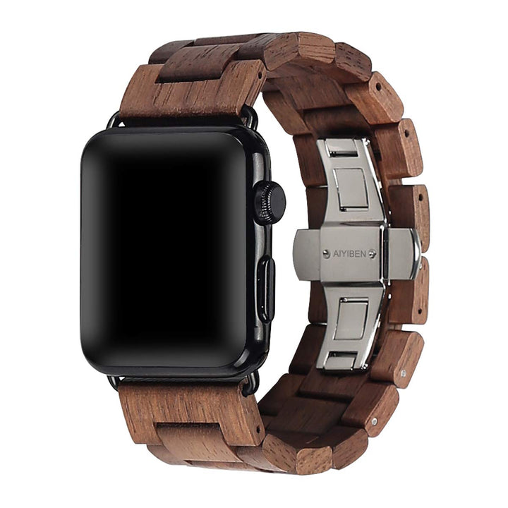 AIYIBEN Uhrenarmband aus Holz 42mm/44mm/45mm/49mm mit Schmetterlingsschnalle aus Edelstahl, kompatib
