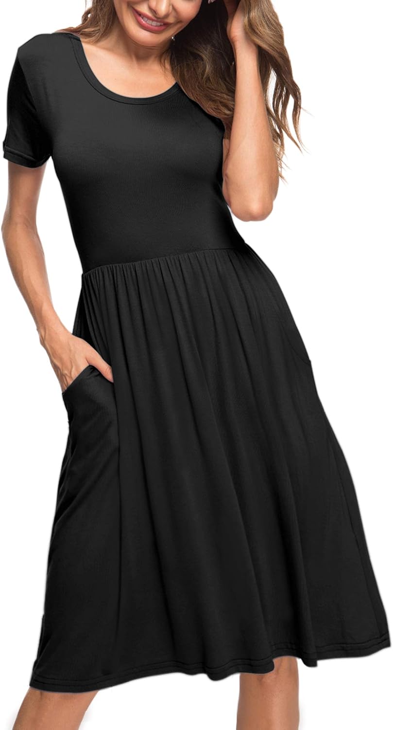AUSELILY Damen Kleider Sommer Sommerkleider Knielang Kurzarm Empire Freizeitkleid Schicke Shirtkleid