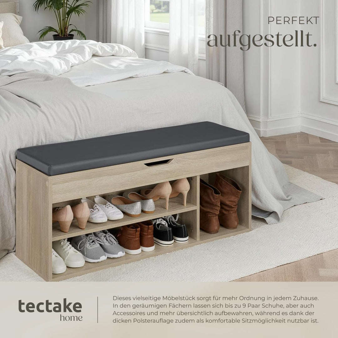 tectake® Sitzbank mit Stauraum, Schuhregal mit Sitzbank, 104 x 30 x 49 cm, Hocker mit Stauraum & Sch