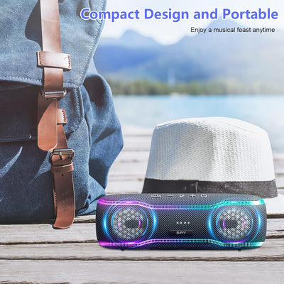 AY Bluetooth Lautsprecher Musikbox Tragbarer IPX7 Wasserdicht Bluetooth Box mit Bunten Licht und Sat