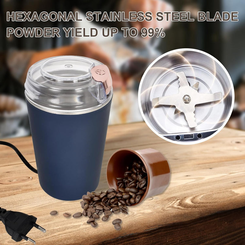 Kaffeemühle Gewürzmühle, Kleine Mühle Elektrisch, Kaffeebohnen Mühle, Edelstahl Klinge, Füllmenge 10