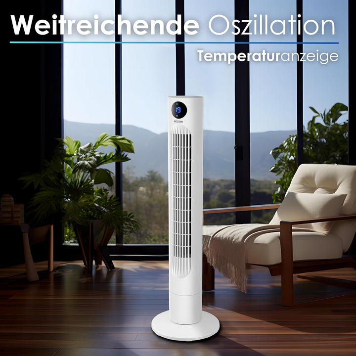 Echos Turmventilator | Ventilator sehr leise | Fernbedienung | Oszillierend | LED-Display | 3 Stufen