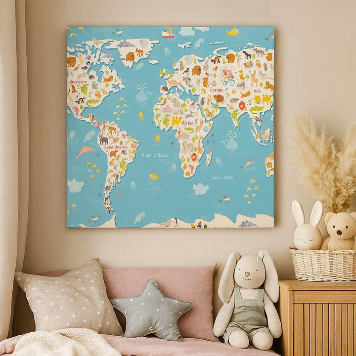 Bilder auf Leinwand Geographie Globus Grafik Illustration Leinwandbild 60x60cm Wandbilder Dekoration