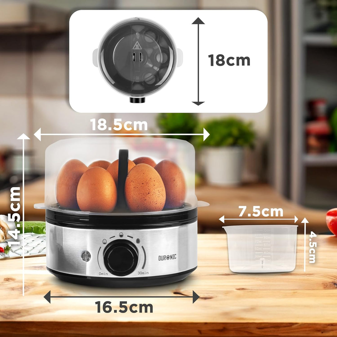 Duronic EB50 BK Eierkocher für 7 Eier, 400 Watt, Härtegrad von weich bis hart, mit Timer, mit Messbe