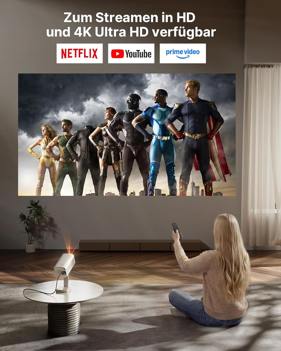 Smart Mini Beamer 4k Heimkino[Integrierte Netflix-App &amp; 30000 Lumen] VOPLLS Verbesserte Version TOF
