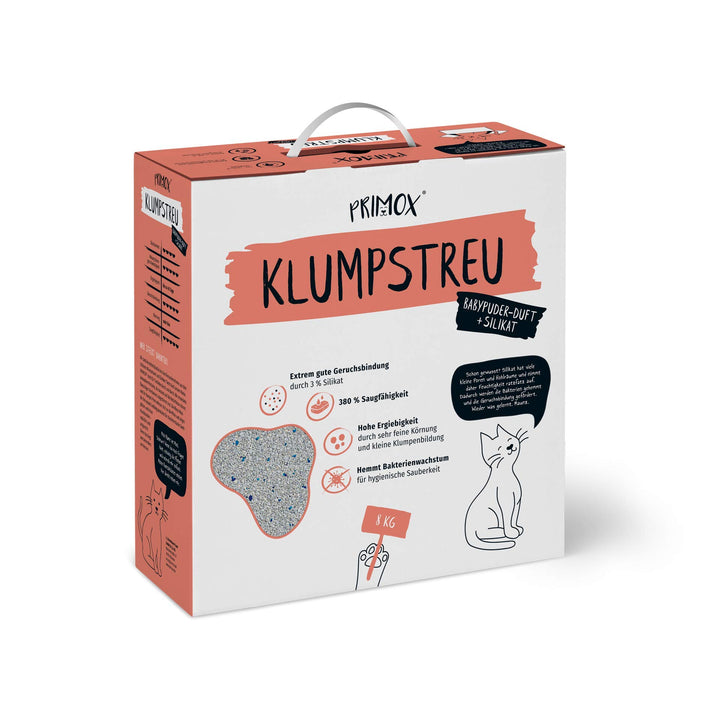 PRIMOX® Katzenstreu mit Babypuder-Duft + 3% Silikat 380% Saugfähigkeit I Optimale Geruchsbindung | H