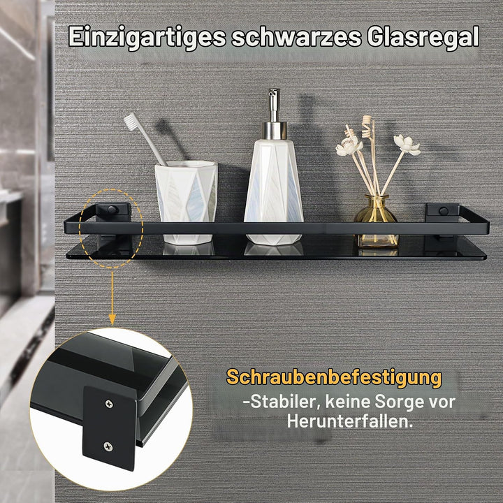 SAYAYO Duschablage Duschregal Schwarz Edelstahl Glasregal Badezimmer Regal Shower Shelf Shampoo Halt