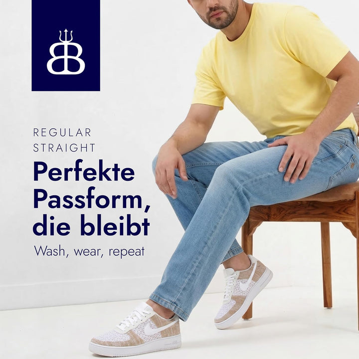 BARBONS Herren Jeans - Bügelleicht - Regular-Fit Stretch - Business Freizeit - Hochwertige Jeans-Hos