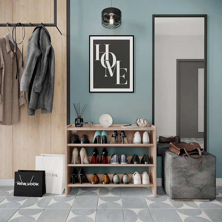 KOMTO Schuhregal Schmal - Schuhablage Flur mit 3 Ebenen Offener Schuhschrank Schuh Organizer Platzsp