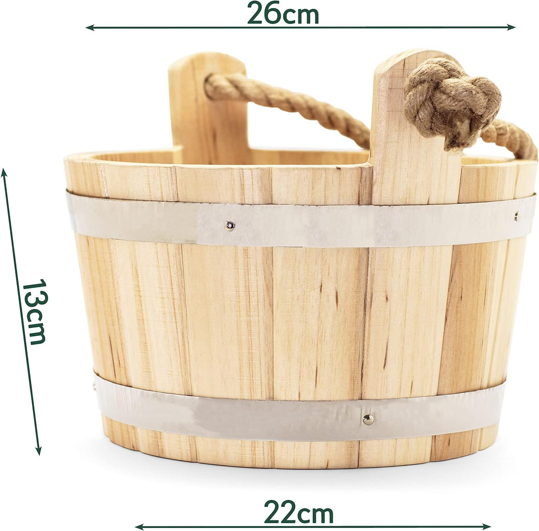 CozyNature® Sauna Eimer mit Kelle aus hochwertigem finnischen Kiefern-Holz | edle Metallringe - kräf