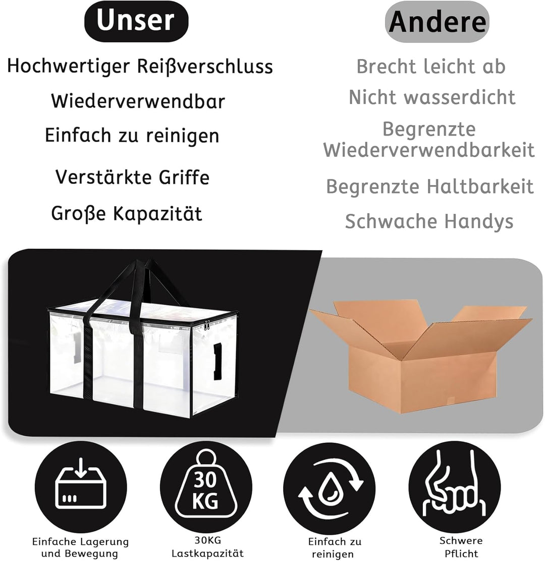 95L Grosse Aufbewahrungstaschen,6 Stück klar Aufbewahrungstaschen mit Deckeln,Heavy-Duty Umzugskarto
