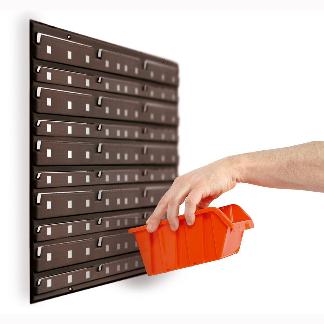 Wandregal mit 30 Sichtboxen mit 2 Wandplatten als Wandregal oder Stapelboxen lose stapeln