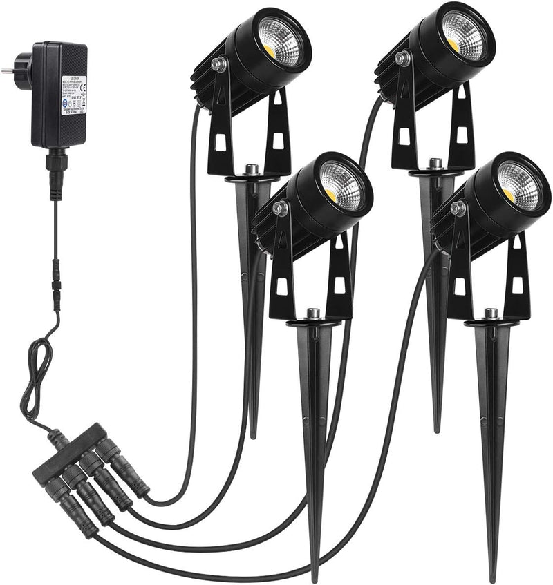 SanGlory Gartenstrahler LED mit Erdspiess, 4 x 3W Gartenleuchten Warmweiss COB LED Gartenbeleuchtung