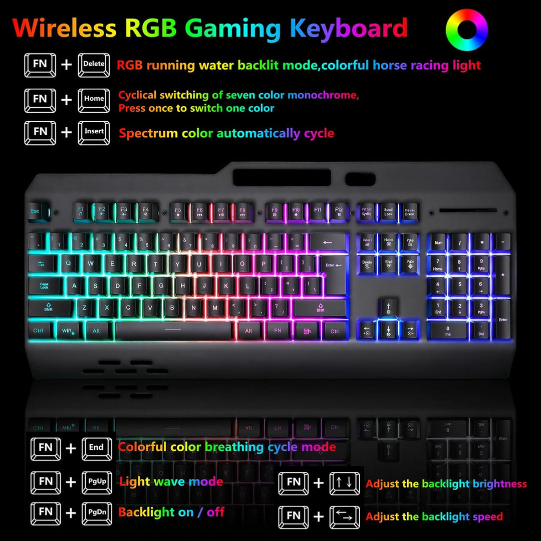 Kabellose RGB-Gaming-Tastatur, kabellose LED-Maus und Mauspad-Set, wiederaufladbare Hintergrundbeleu