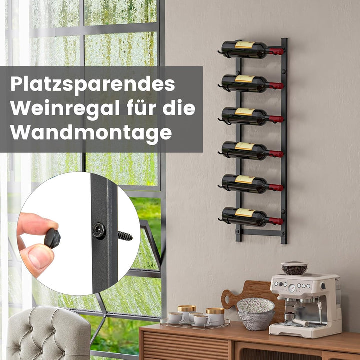COSTWAY Weinregal Wand für 6 Weinflaschen, Flaschenhalter Metall, Flaschenregal Industrial, Aufbewah