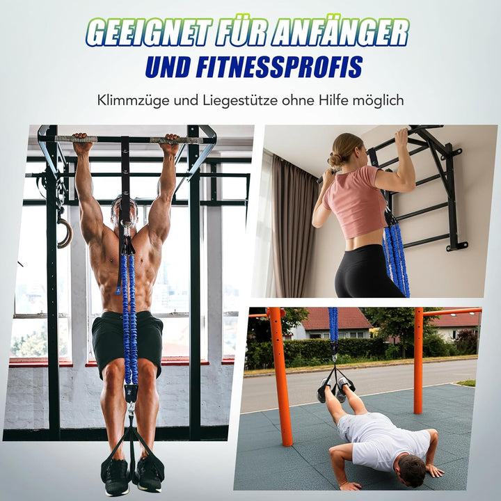 Klimmzughilfebänder mit 4 Widerstandsbänder 80-320LBS & Fussstützpedalen, verstellbar in Gewicht und