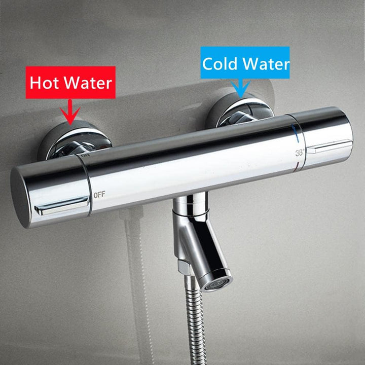 AFUDER Duschthermostat Mischbatterie 38℃ Schwarz Badewannen-Brausethermostat G 1/2" Zwei-Auslauf-Bra
