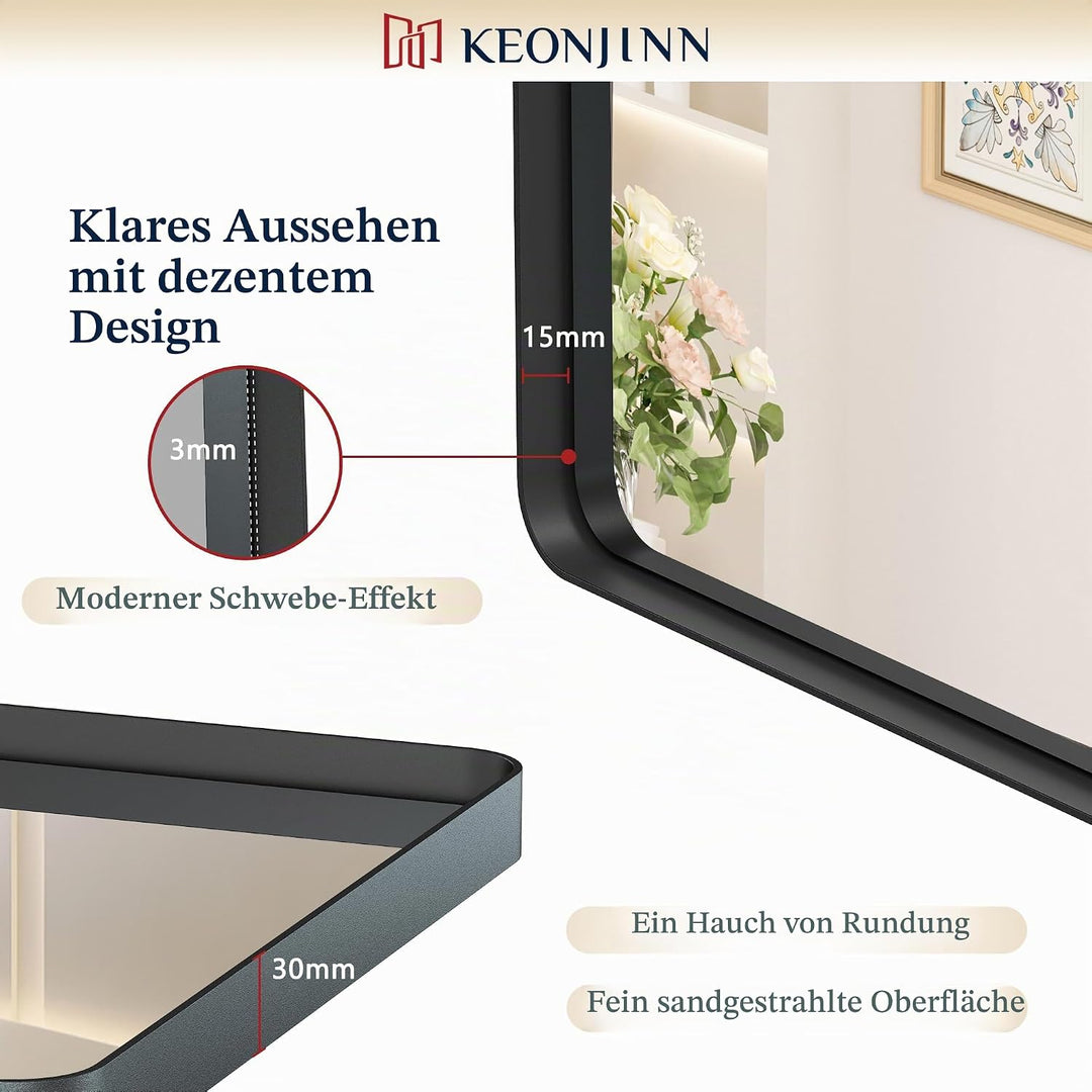 Keonjinn Wand Spiegel Schwarz 106x90cm, Badezimmerspiegel Badspiegel mit Metallrahmen, Gehärtetes Gl