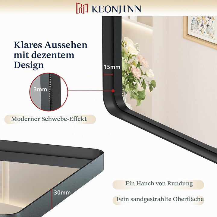 Keonjinn Wand Spiegel Schwarz 106x90cm, Badezimmerspiegel Badspiegel mit Metallrahmen, Gehärtetes Gl