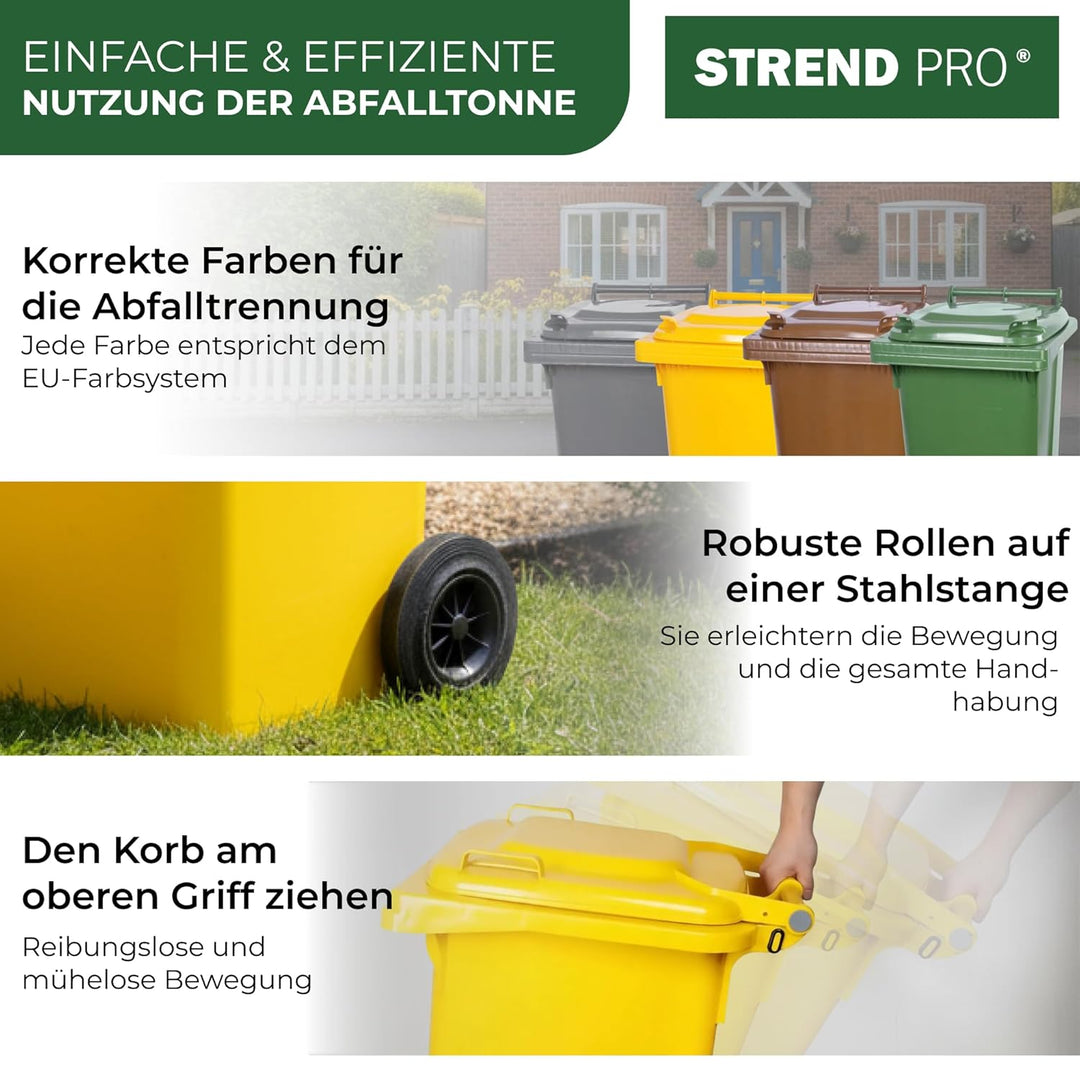 Strend Pro Mülltonne 120L Gelb | Gelbe Tonne für Plastik & Verpackungen | Mülleimer mit Deckel & Räd