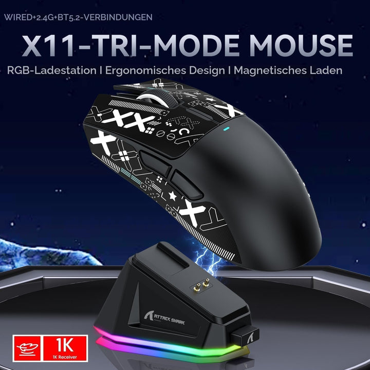 ATTACK SHARK 3-in-1 Kabellose X68PRO HE-Tastatur&amp;X11-Gaming-Maus&amp;Spiral-C01PRO-Kombination,BT/2,4G/W