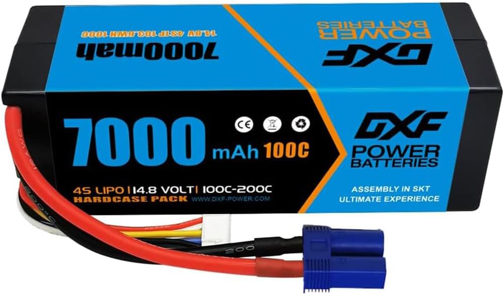 DXF 4S Lipo Batterie 14,8 V 100 C 7000 mAh Hartbatterie mit EC5-Stecker für RC 1/8 und 1/10 Auto RC