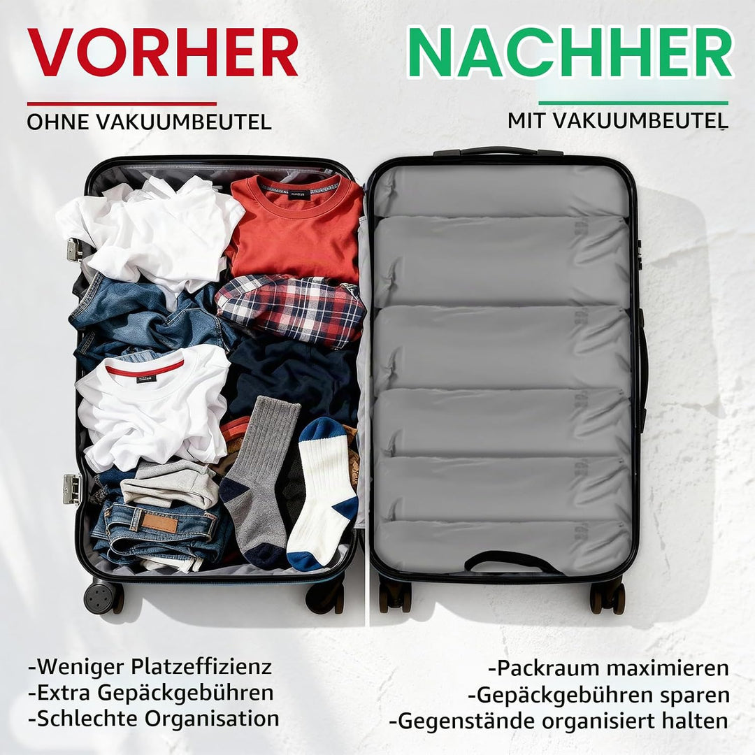 Packung von 2 wiederverwendbaren Stoffvakuumdichtungsbeuteln für Kleidung - Kompression Travel Essen