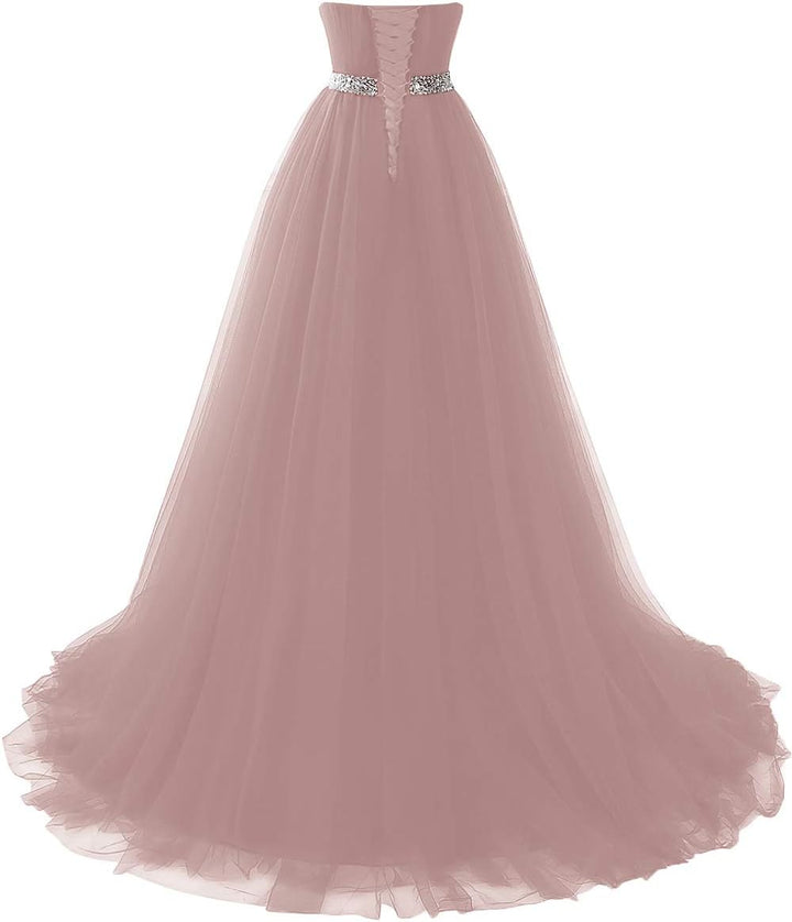 MisShow Abendkleid, Bustier, lang, sexy, mit Pailletten, Schlitten aus Chiffon, 32-46 Gr. 38, Rosa