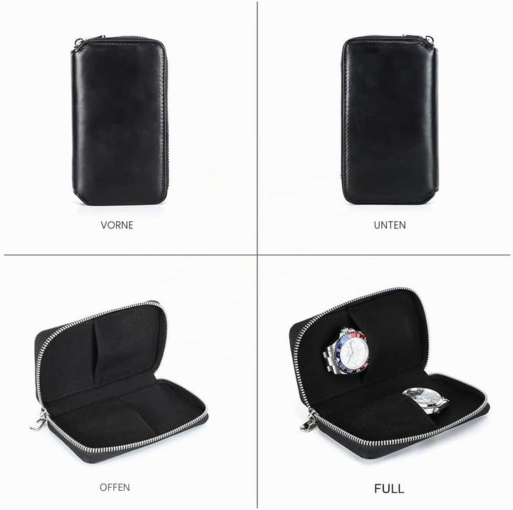 Hiram Uhr Travel Case für 2 Uhren Handgemachte Leder Uhren Aufbewahrungsbox Tragbare Uhr Reise Organ