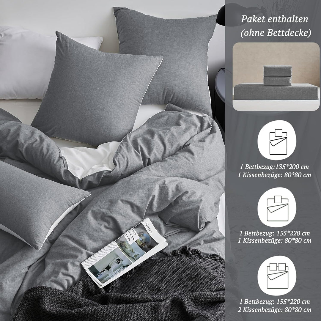 SOULFUL Bettwäsche 135x200 Baumwolle 2 Teilig, Bettwäsche-Sets Dunkelgrau2 mit Reissverschluss, Ähnl