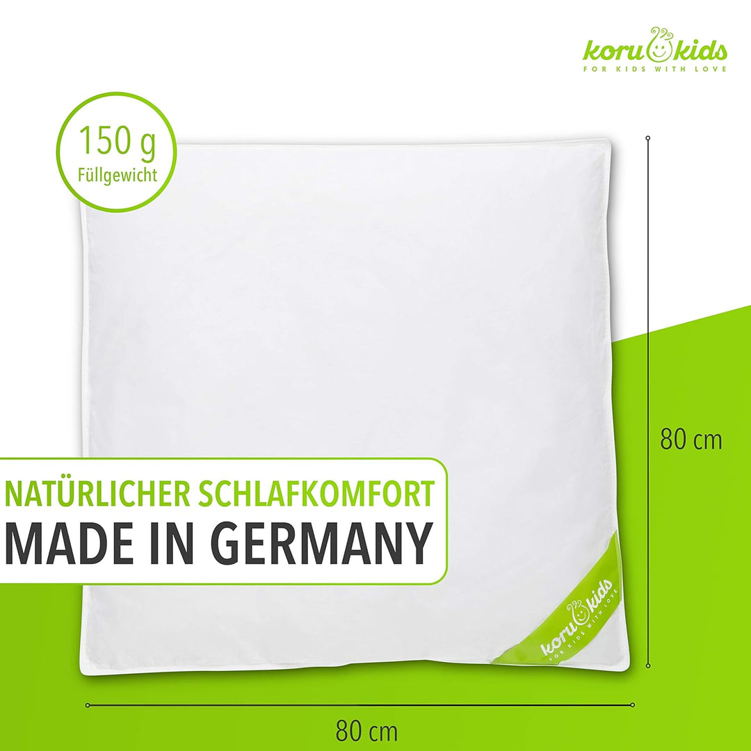 Koru Kids® Baby-Oberbett - 80 x 80 cm - Baby Daunendecke - allergikergeeignet - Füllmenge 150g 150g