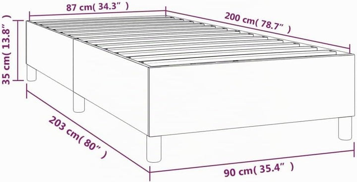 vidaXL Boxspringbettgestell Blau 90x200 cm Stoff 35 cm/ 90 x 200 cm Blau, 35 cm/ 90 x 200 cm Blau