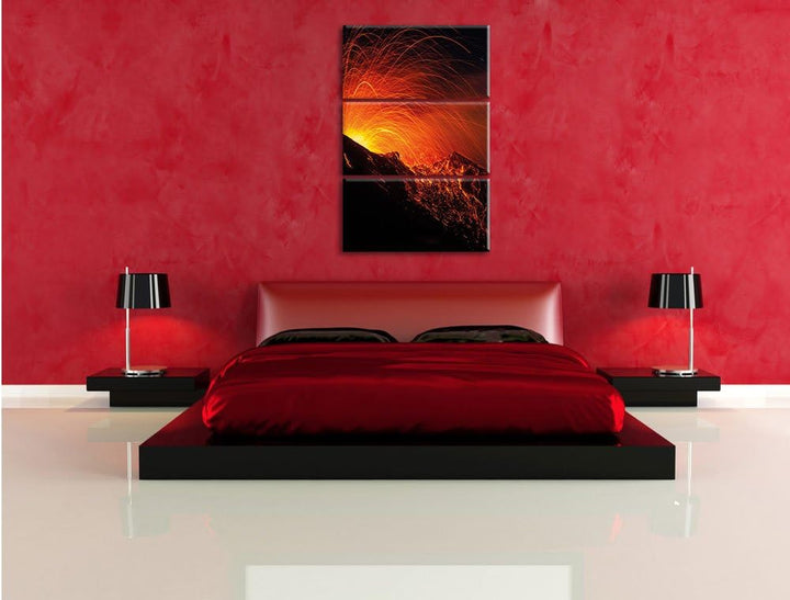 Pixxprint Bedrohlicher Vulkanausbruch / 3-Teilig/Gesamtmass 120cm Leinwandbild bespannt auf Holzrahm