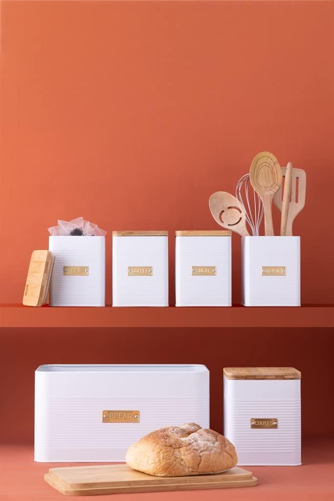 TYPHOON OTTO Keksdose Metall mit Deckel 2,6 L weiss, Keksdose gross luftdicht mit Bambusdeckel und S