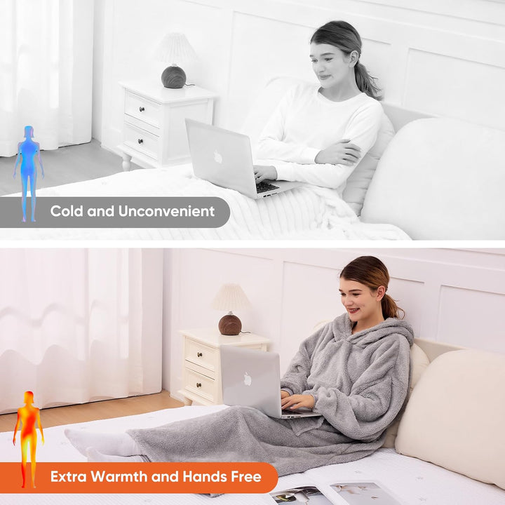Qutool Hoodie Decke mit Ärmeln und Kuscheldecke, Weich Warm Tragbare zum Anziehen für Erwachsene, Ku