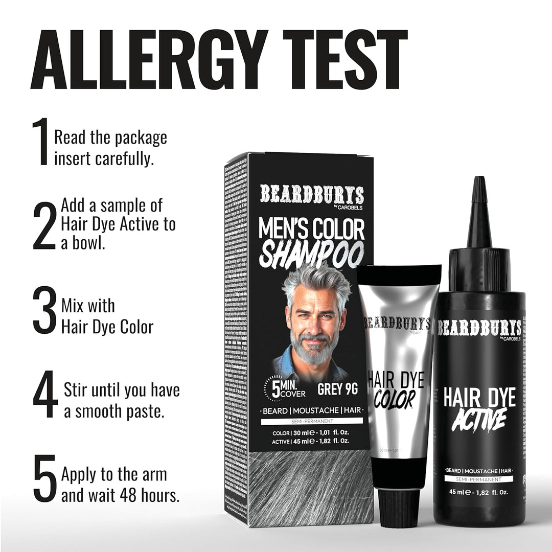 Beardburys Farbshampoo für Bart und Schnurrbart Grau 9G – Semipermanente Haarfarbe für Herren – 5 Mi