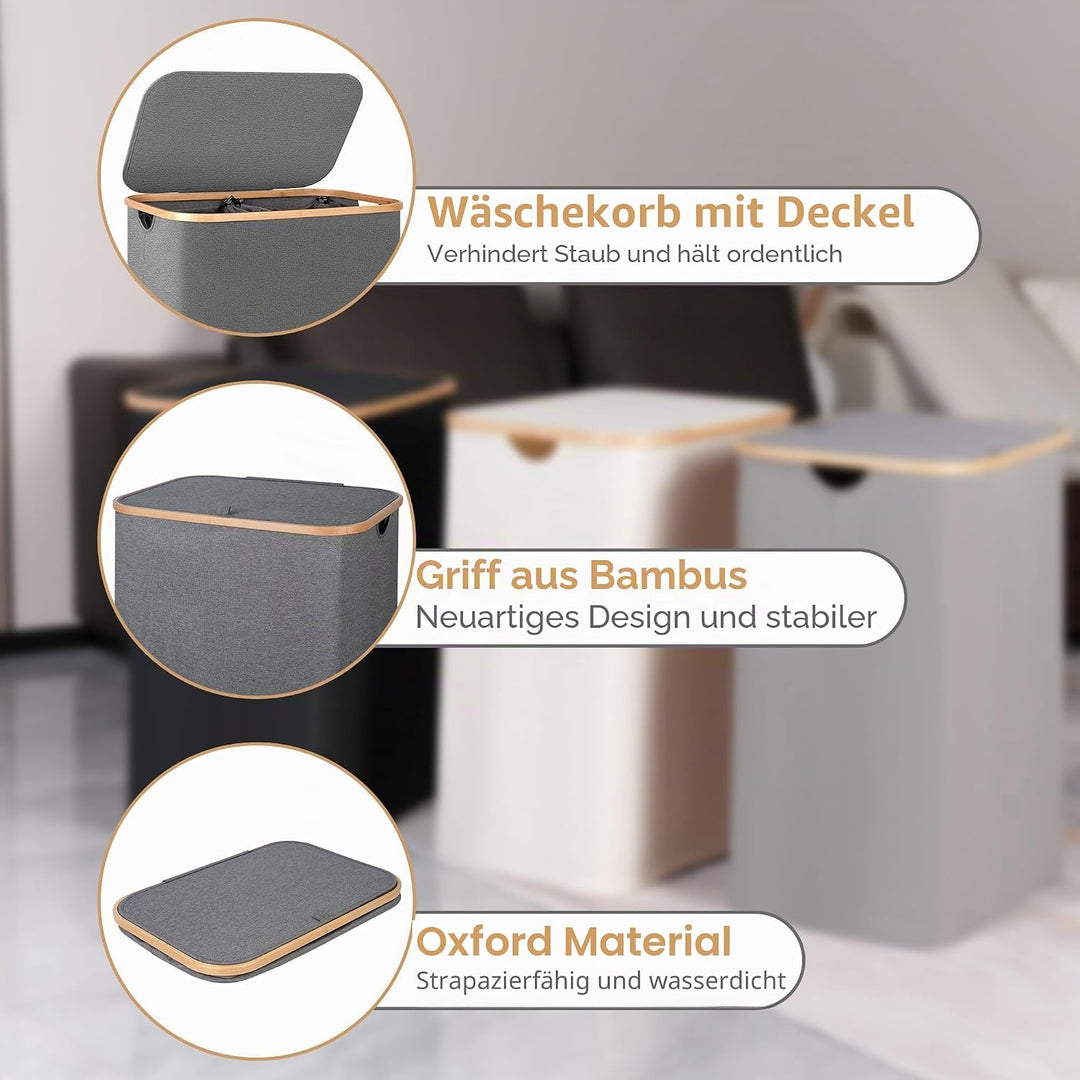 iEGrow Wäschekorb 2 Fächer 150L, Grosse Wäschekörbe für Wäsche mit herausnehmbaren und waschbaren In