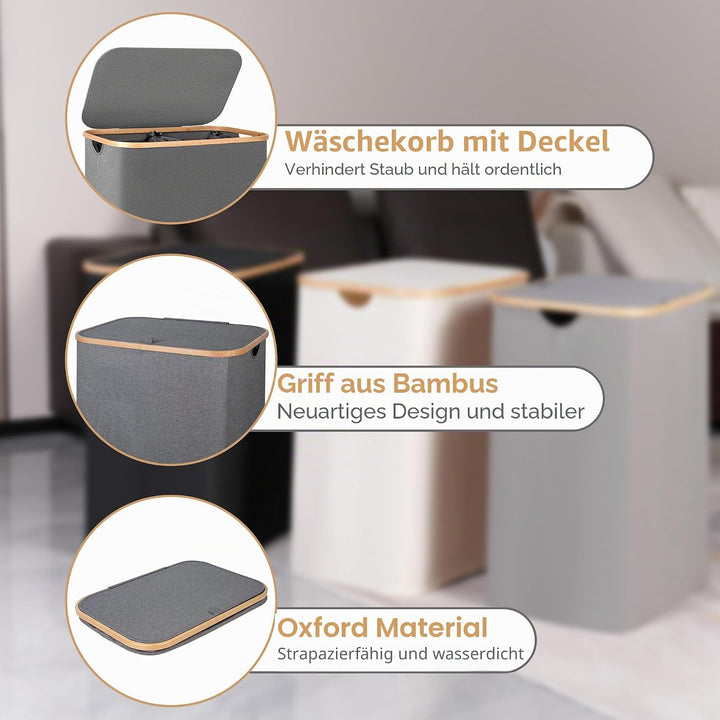 iEGrow Wäschekorb 2 Fächer 150L, Grosse Wäschekörbe für Wäsche mit herausnehmbaren und waschbaren In