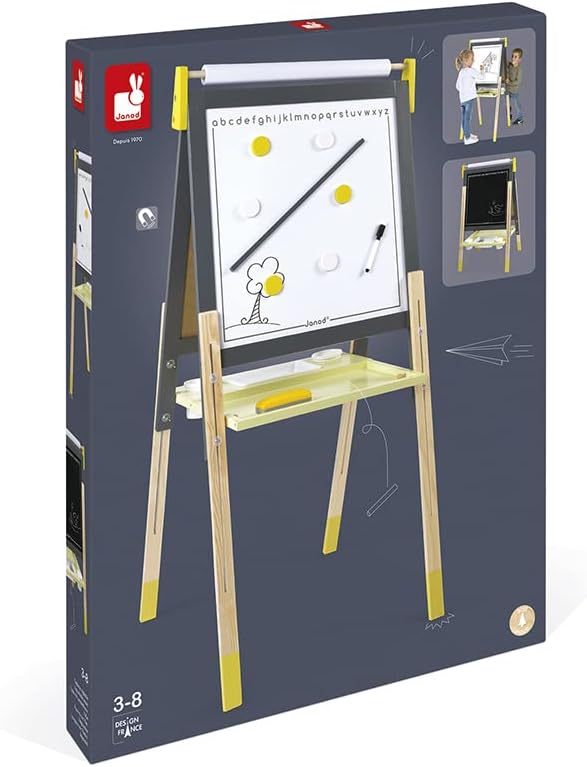 Janod - Beidseitig nutzbare Tafel aus Holz Taupe und Grün - Skalierbar, höhenverstellbar - Magnetisc