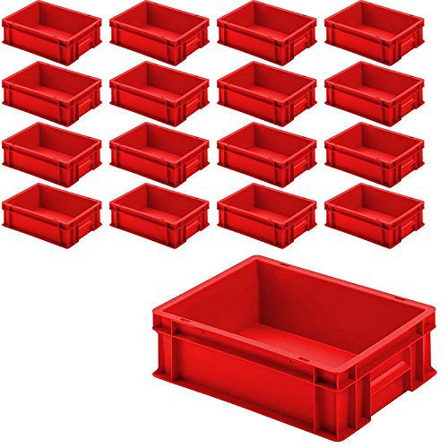 BRB 16x Euro-Stapelbehälter mit 2 Griffleisten, LxBxH 400x300x120 mm, 11 Liter, rot