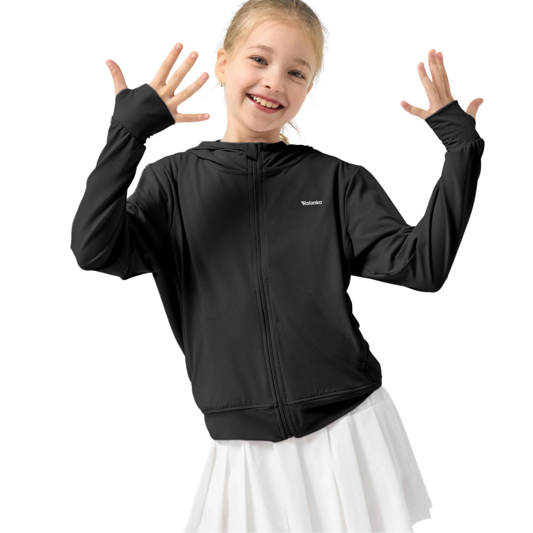 Rolanko Mädchen Sommerjacke mit Daumenlöchern Langarm Sonnenschutz Schnell Trocknend Reissverschluss