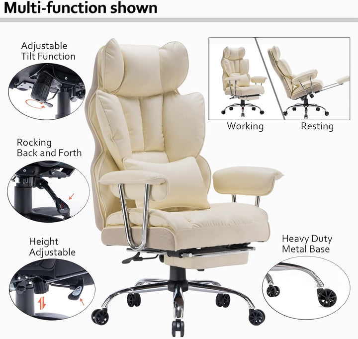 Efomao bürostuhl,PU Leder bürostuhl ergonomisch,schreibtischstuhl,Office Chair 150KG,Verstellbarer D