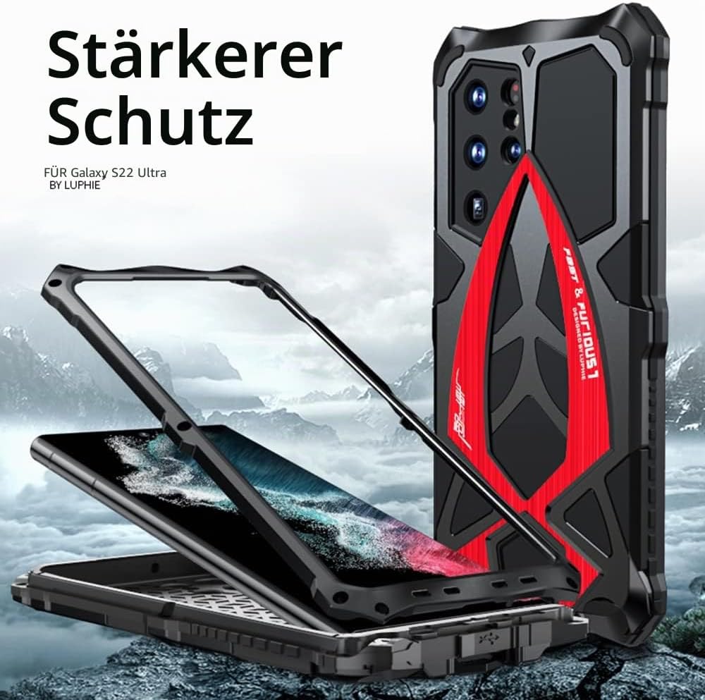CeeEee Handyhülle für Galaxy S22 Ultra 5G Metall Case Samsung Silikon Stossfeste Hülle Rugged Unzerb