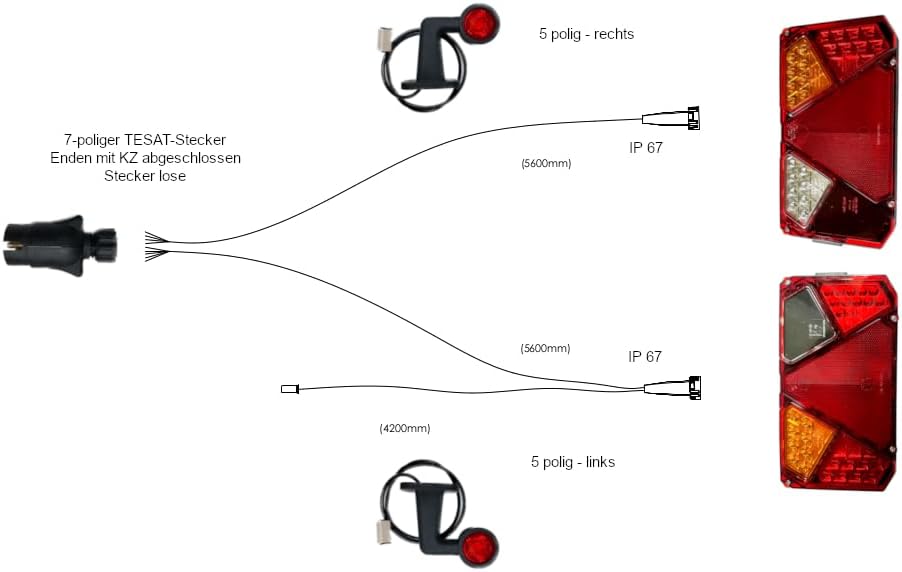 Anhängerbeleuchtung SET LED Rückleuchten Umrissleuchten Kabel 7,1m für Anhänger