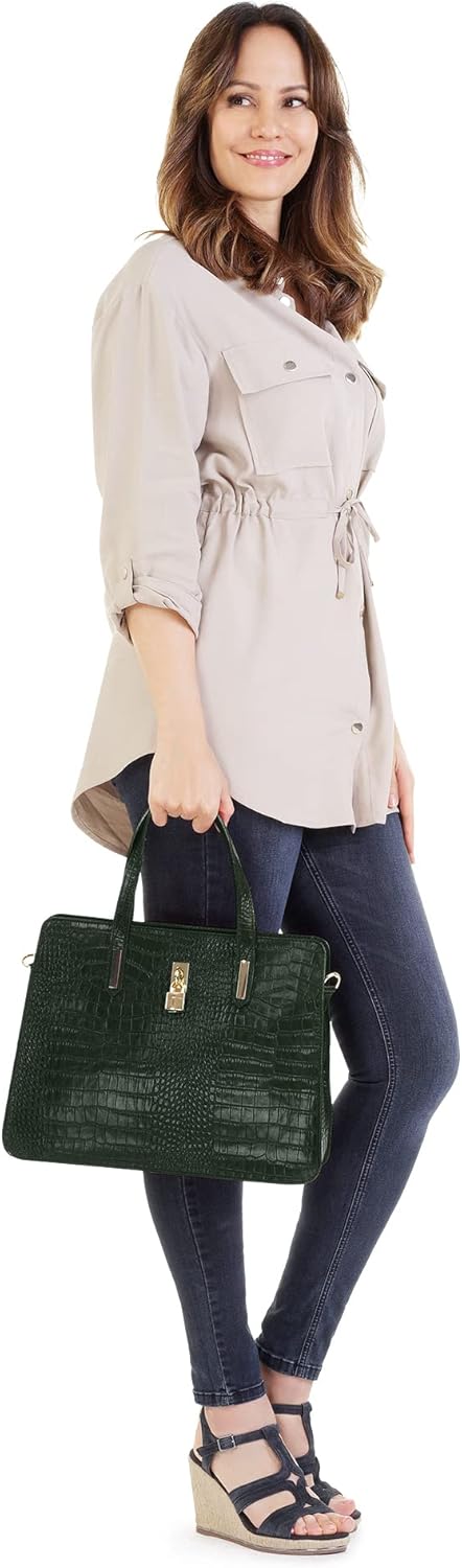 Cluty Handtasche Echt Leder Damen - 021321 Dunkelgrün, Dunkelgrün
